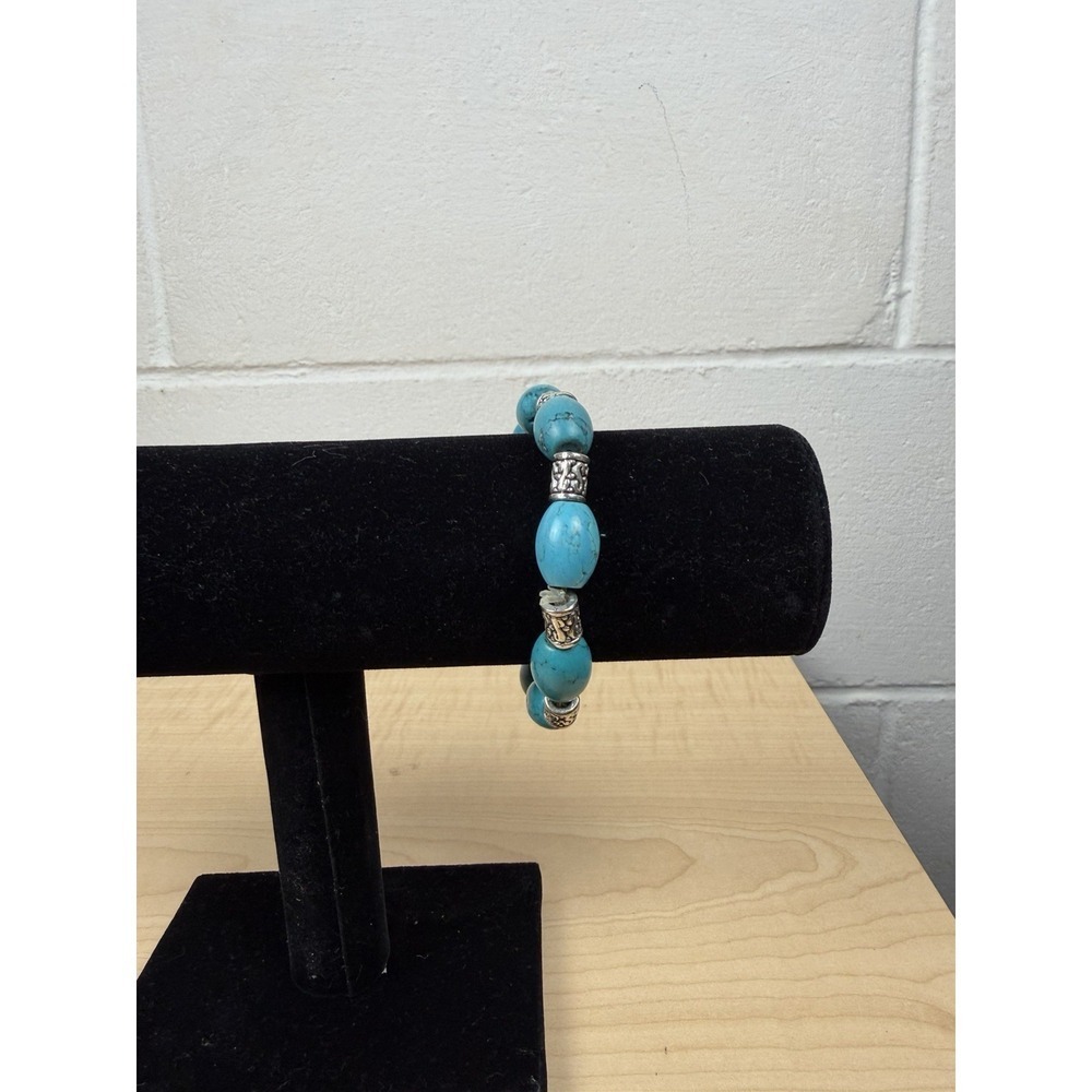 Boho Turquoise Bead‎ Stretch Bracelet Silver Tone Accents Western Southwestern